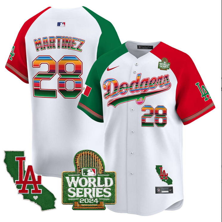 Men MLB Mexico Los Angeles Dodgers 28 Martinez white 2024 World Series Champions Patch Jersey 2024110 style 3